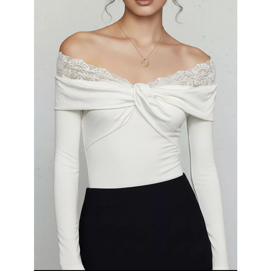 Lace Detail Off-Shoulder Long Sleeve Bodysuit Apparel and Accessories