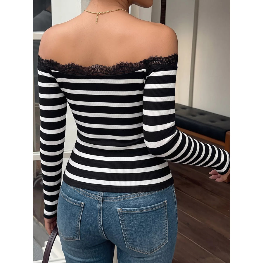 Lace Detail Off Shoulder T-Shirt Apparel and Accessories