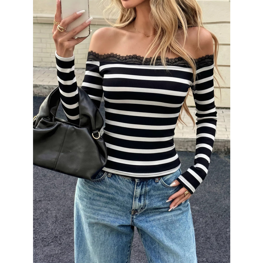 Lace Detail Off Shoulder T-Shirt Apparel and Accessories