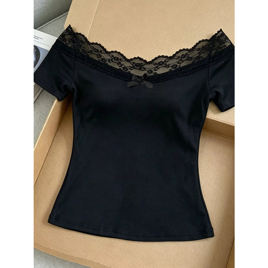 Lace Detail Off Shoulder T-Shirt Apparel and Accessories