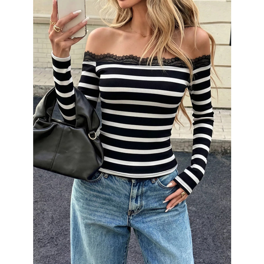Lace Detail Off Shoulder T-Shirt Apparel and Accessories