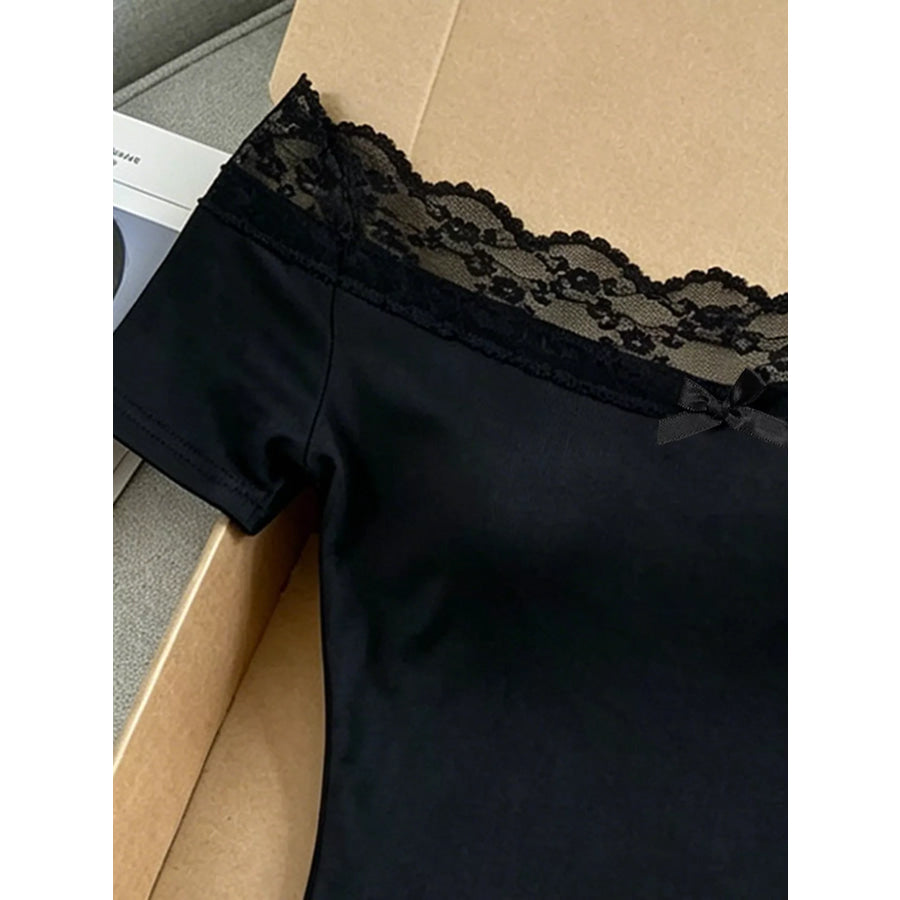 Lace Detail Off Shoulder T-Shirt Apparel and Accessories