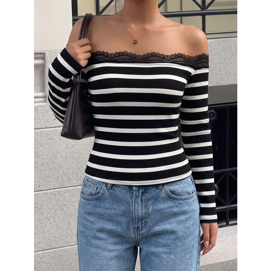 Lace Detail Off Shoulder T-Shirt Apparel and Accessories
