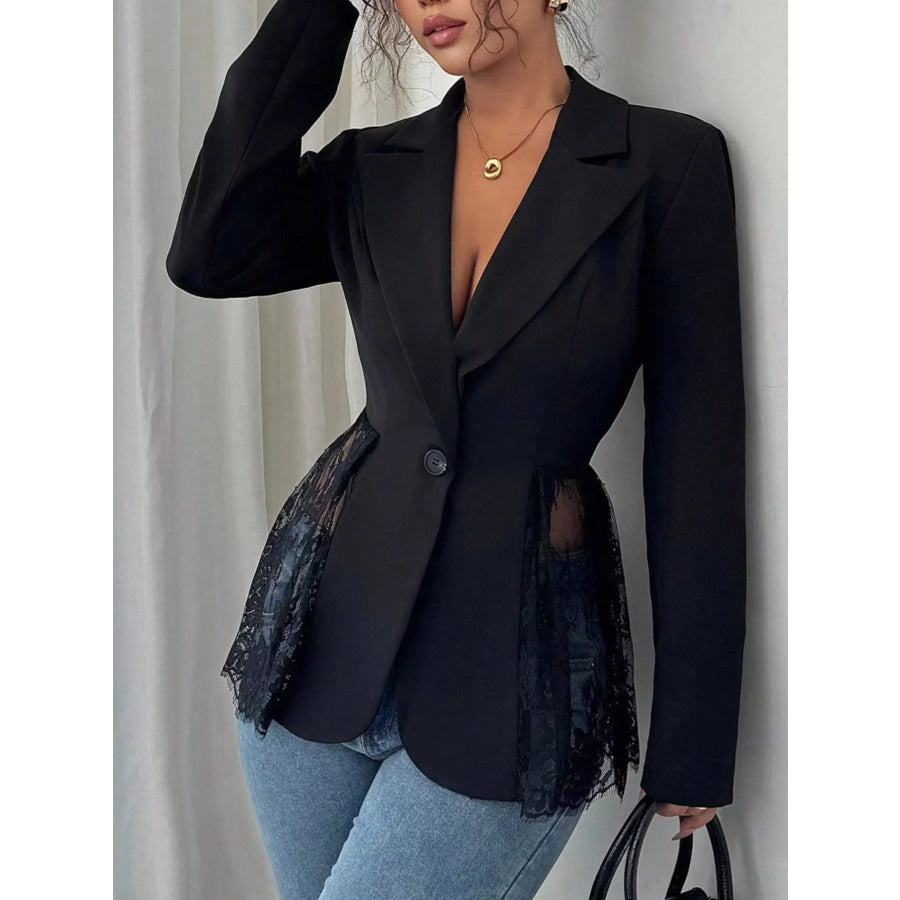 Lace Detail One Button Blazer Apparel and Accessories