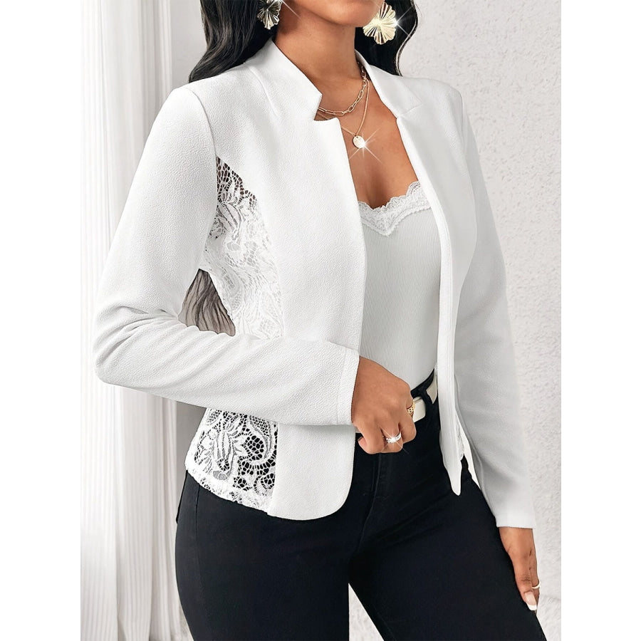 Lace Detail Open Front Long Sleeve Blazer White / S Apparel and Accessories