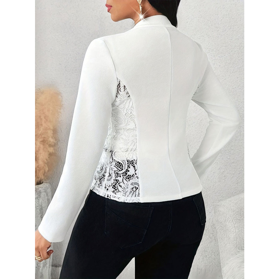 Lace Detail Open Front Long Sleeve Blazer Apparel and Accessories