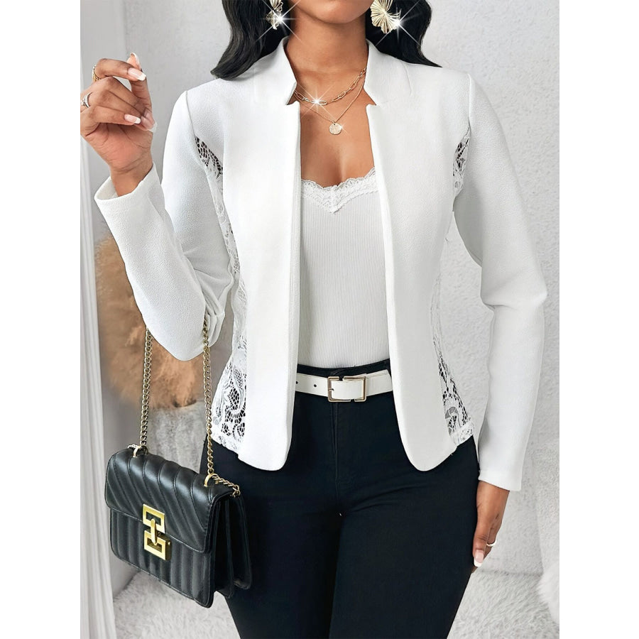 Lace Detail Open Front Long Sleeve Blazer Apparel and Accessories