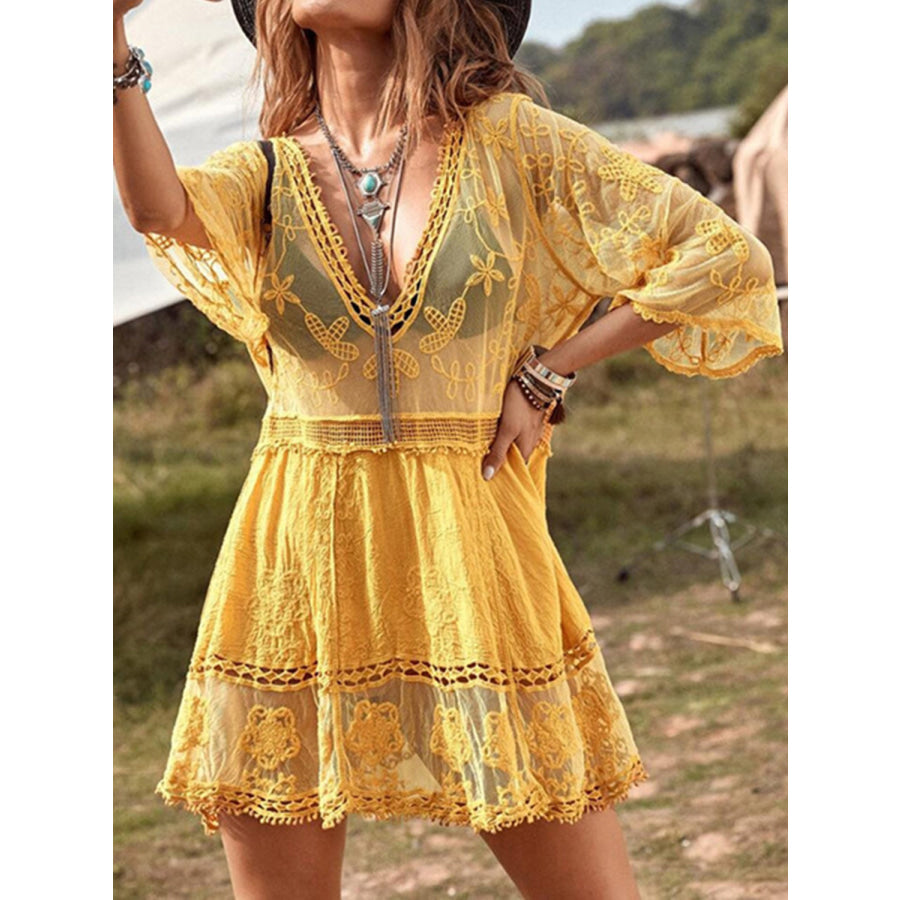 Lace Detail Plunge Cover - Up Dress Apparel and Accessories