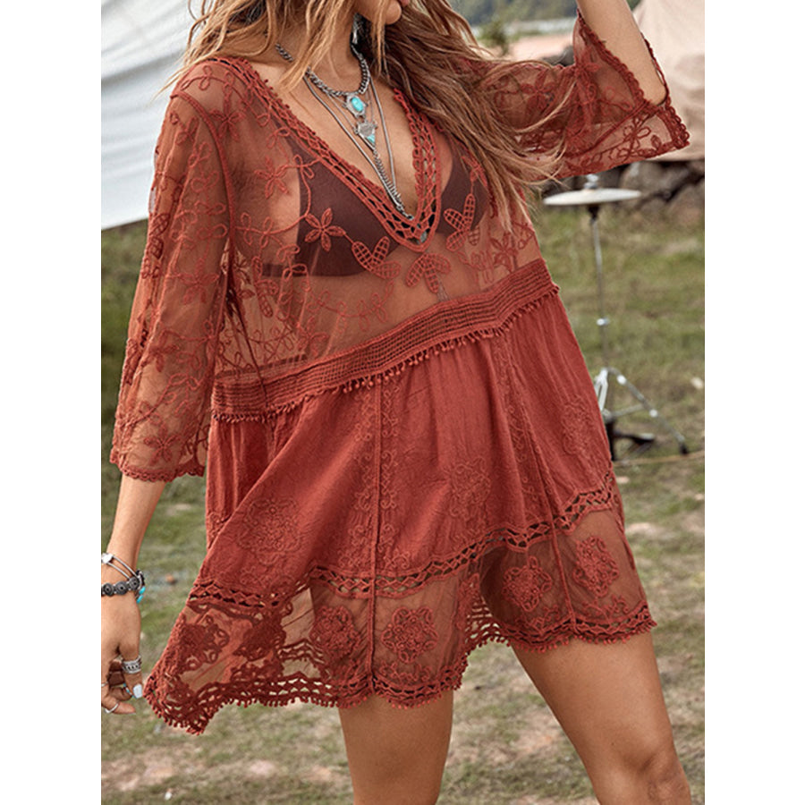 Lace Detail Plunge Cover - Up Dress Apparel and Accessories