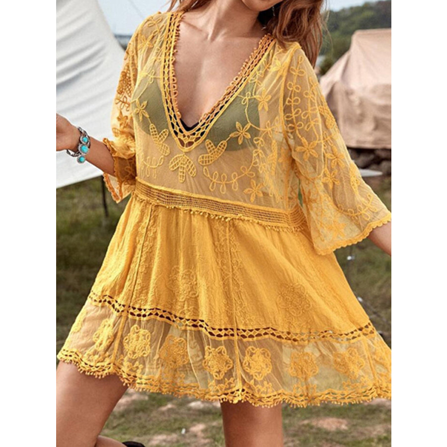 Lace Detail Plunge Cover - Up Dress Apparel and Accessories