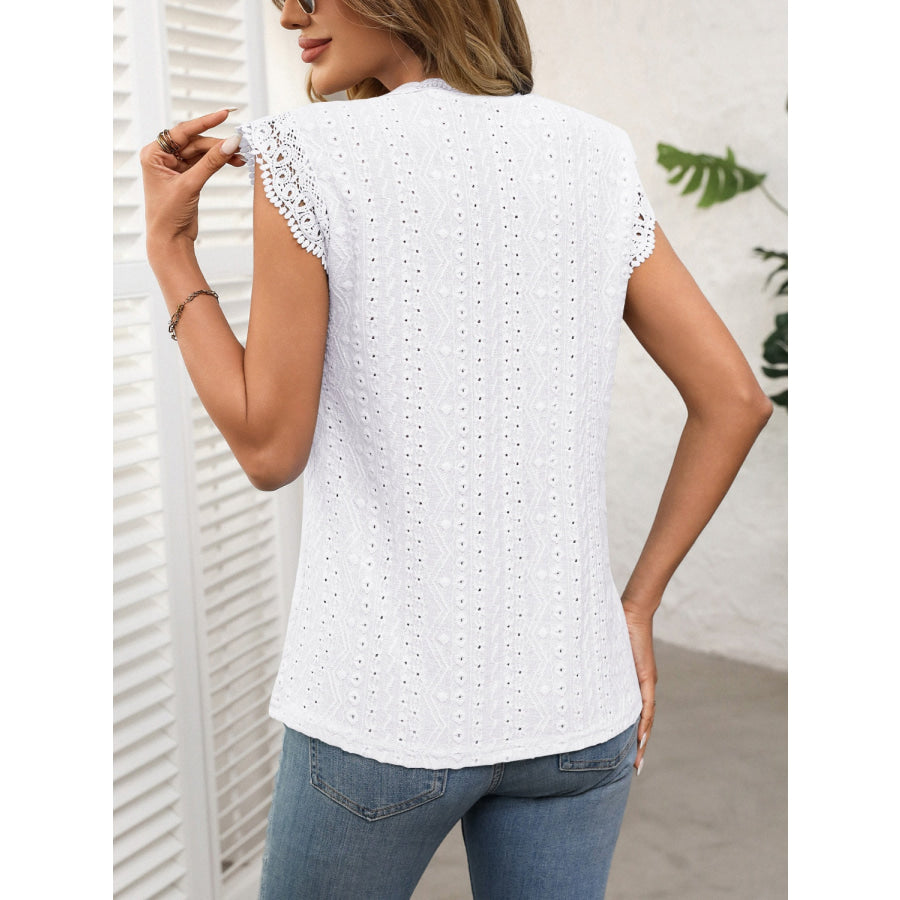 Lace Detail Round Neck Cap Sleeve Top Apparel and Accessories