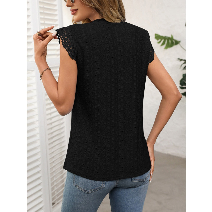 Lace Detail Round Neck Cap Sleeve Top Apparel and Accessories