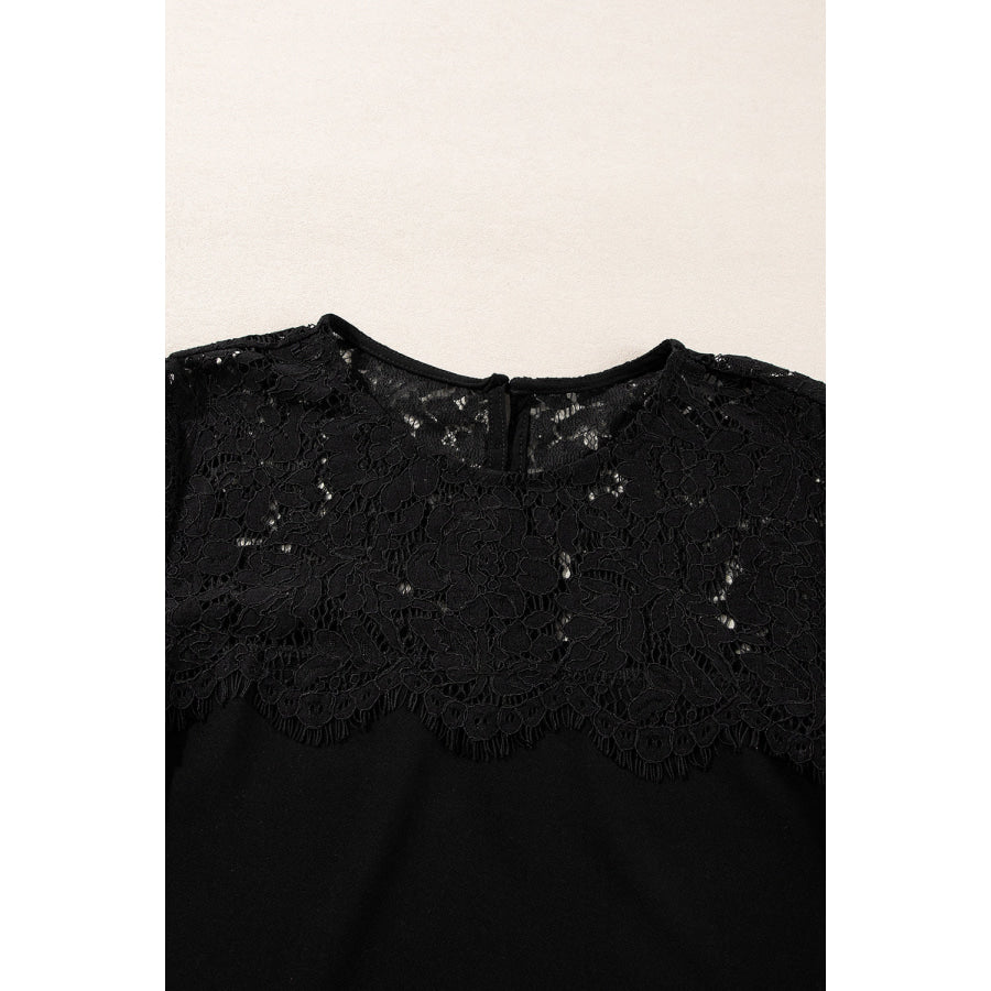 Lace Detail Round Neck Long Sleeve Blouse Apparel and Accessories