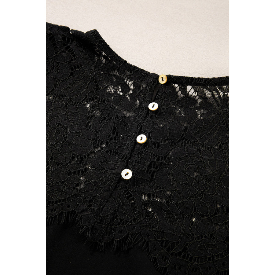 Lace Detail Round Neck Long Sleeve Blouse Apparel and Accessories