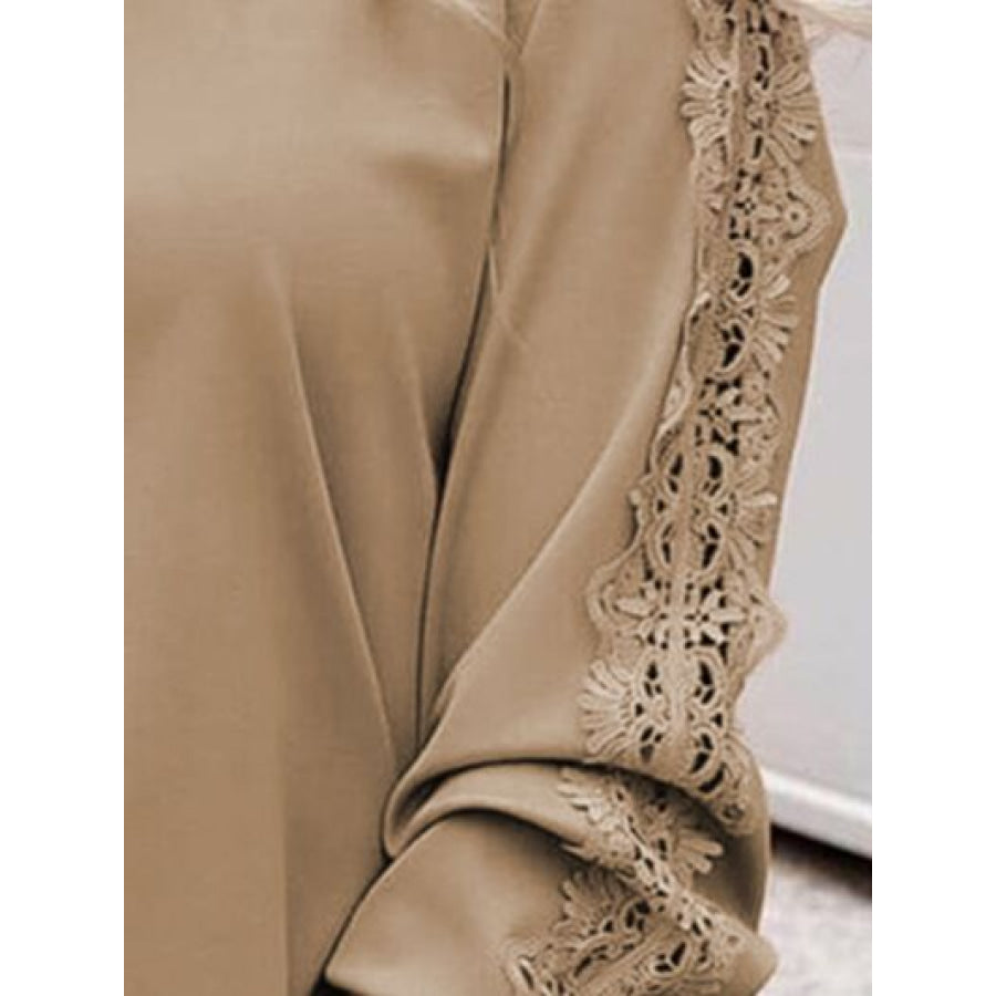Lace Detail Round Neck Long Sleeve T - Shirt Apparel and Accessories