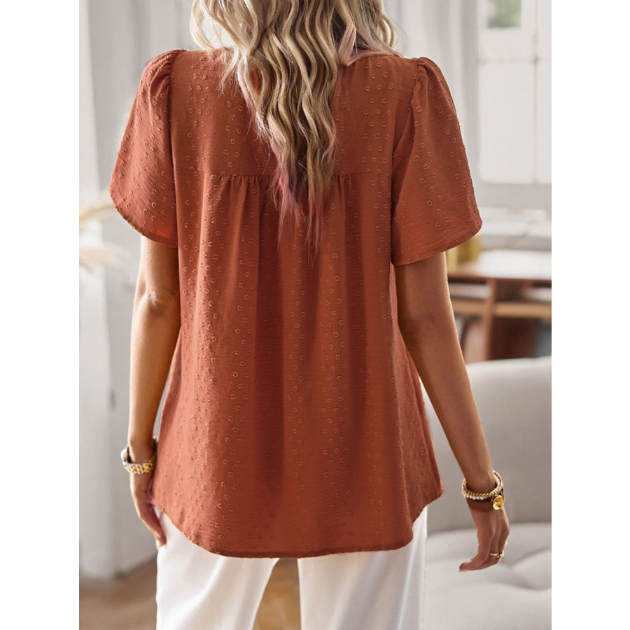 Lace Detail Round Neck Short Sleeve Blouse Apparel and Accessories