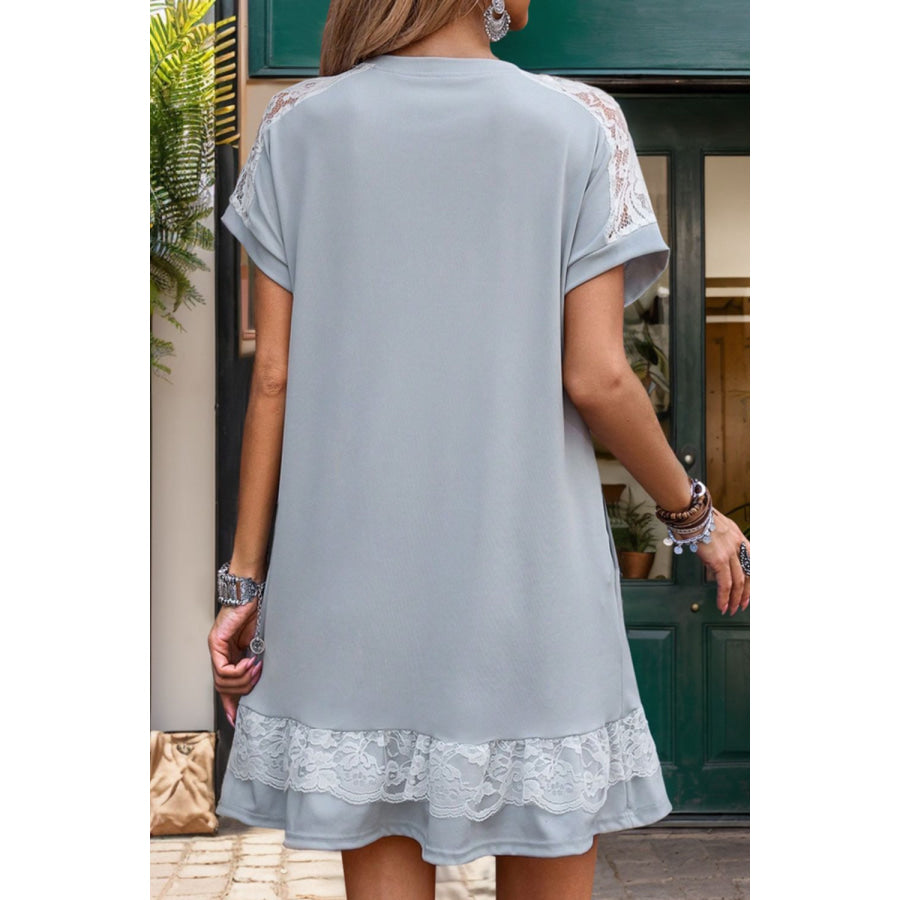 Lace Detail Round Neck Short Sleeve Dress Apparel and Accessories