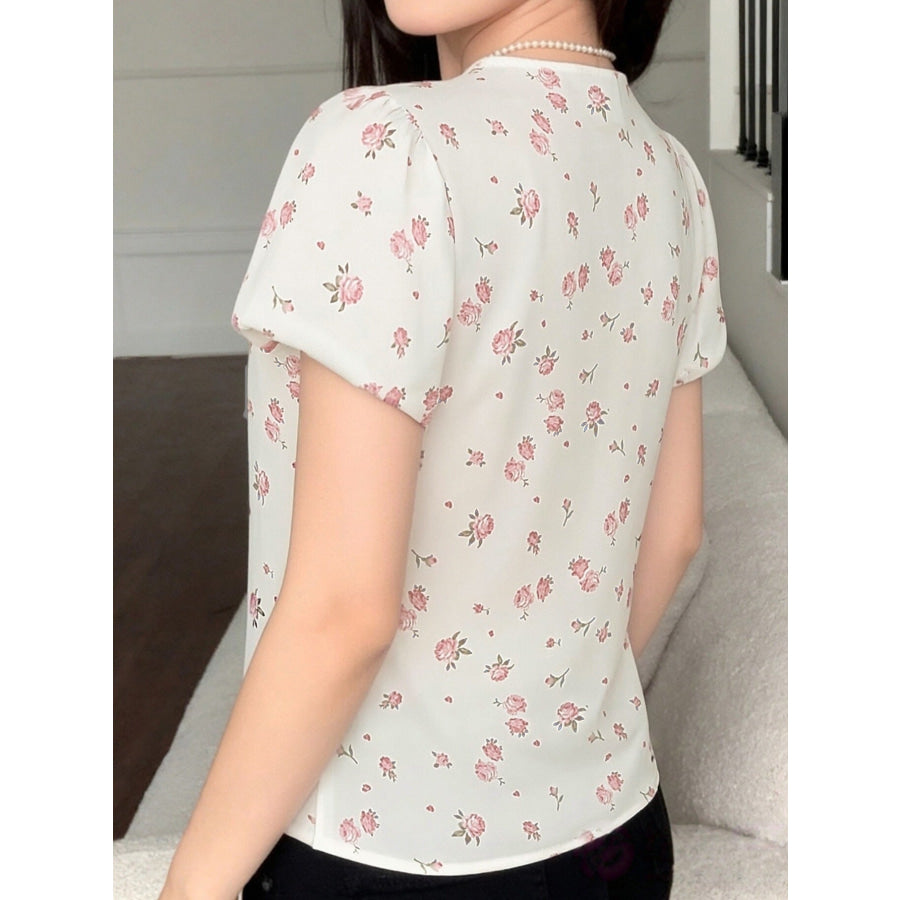 Lace Detail Short Sleeve Blouse Apparel and Accessories