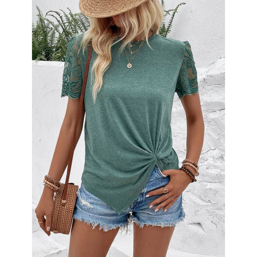 Lace Detail Short Sleeve Round Neck T-Shirt Clothing