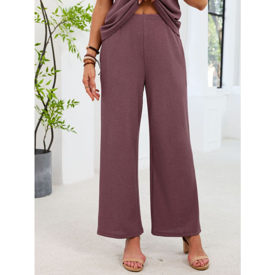 Lace Detail Short Sleeve Top and Pants Set Apparel and Accessories
