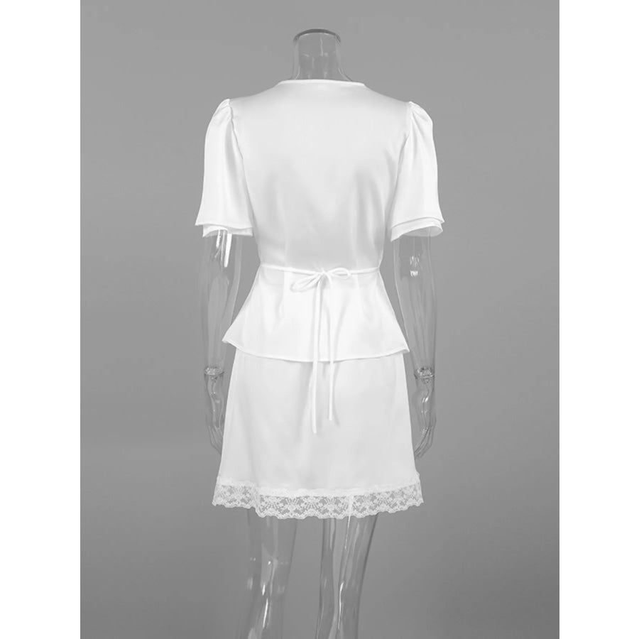 Lace Detail Short Sleeve Top and Skirt Set Apparel and Accessories
