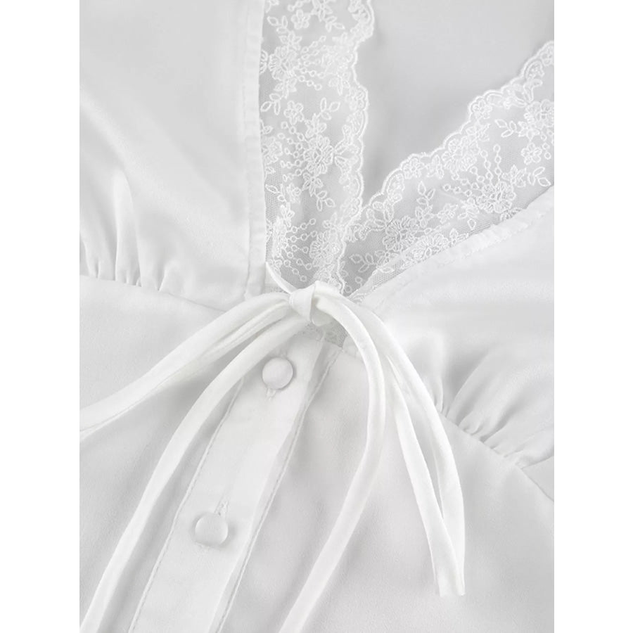 Lace Detail Short Sleeve Top and Skirt Set Apparel and Accessories
