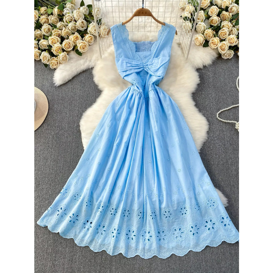 Lace Detail Sleeveless Dress Blue / One Size Apparel and Accessories