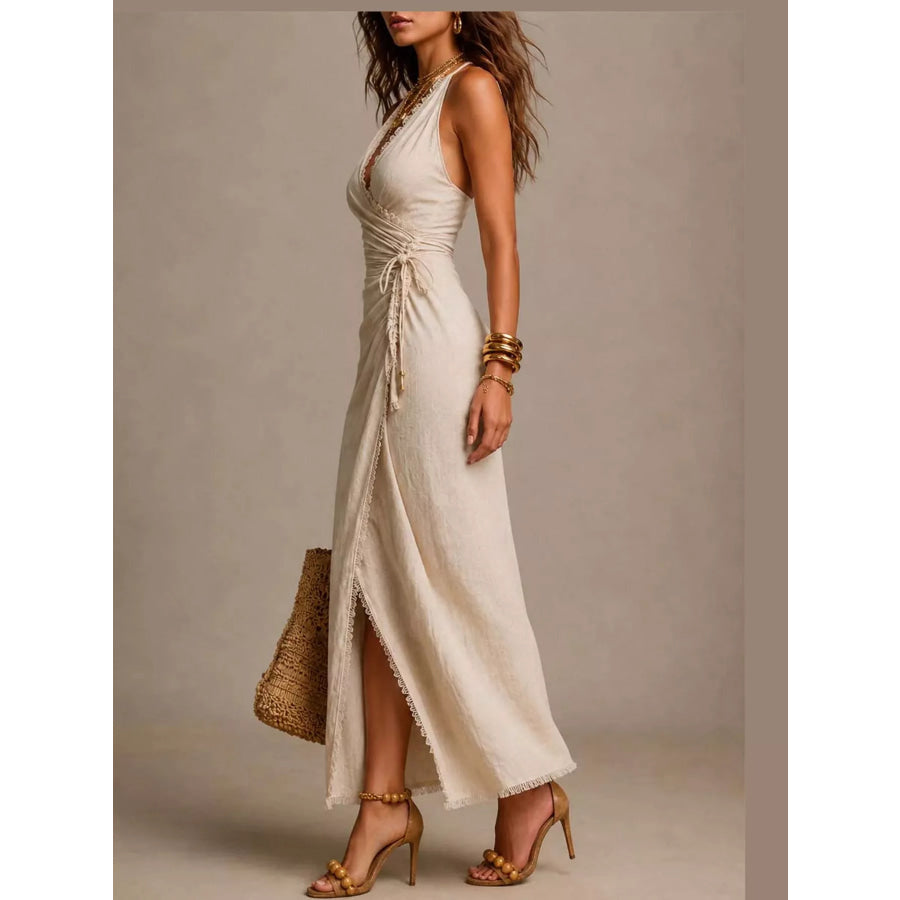Lace Detail Sleeveless Wrap Dress Apparel and Accessories