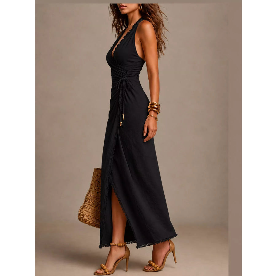 Lace Detail Sleeveless Wrap Dress Apparel and Accessories