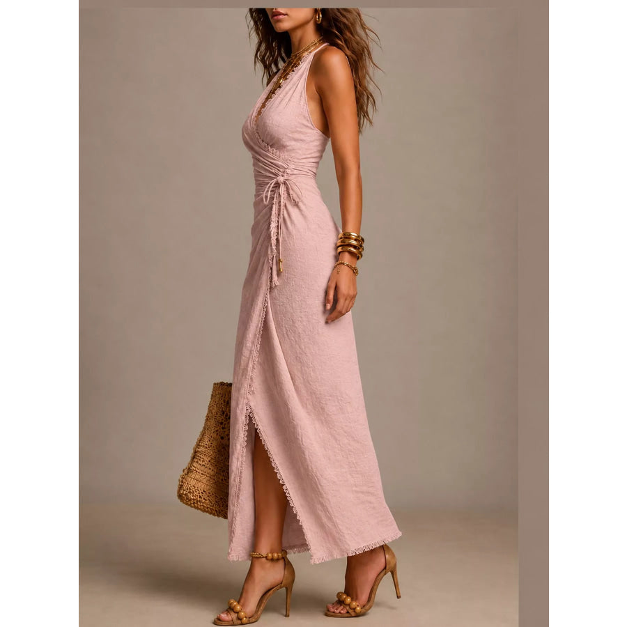 Lace Detail Sleeveless Wrap Dress Apparel and Accessories