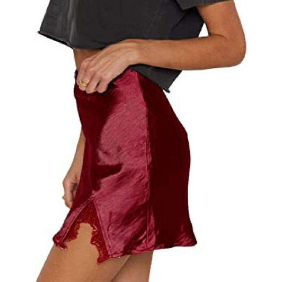 Lace Detail Slit Mini Skirt Clothing