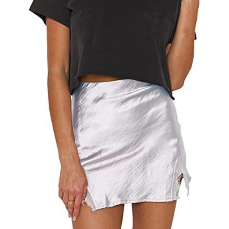 Lace Detail Slit Mini Skirt White / XS Clothing