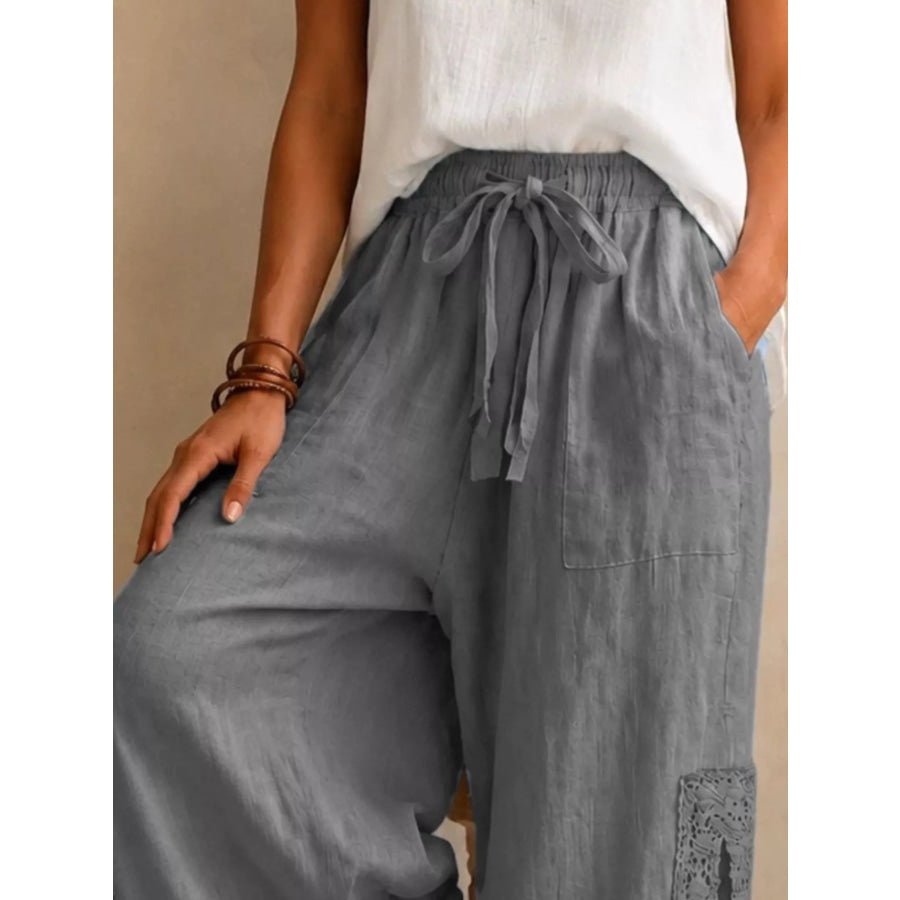 Lace Detail Slit Wide Leg Pants Apparel and Accessories