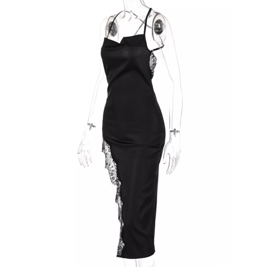 Lace Detail Split Spaghetti Strap Dress Apparel and Accessories
