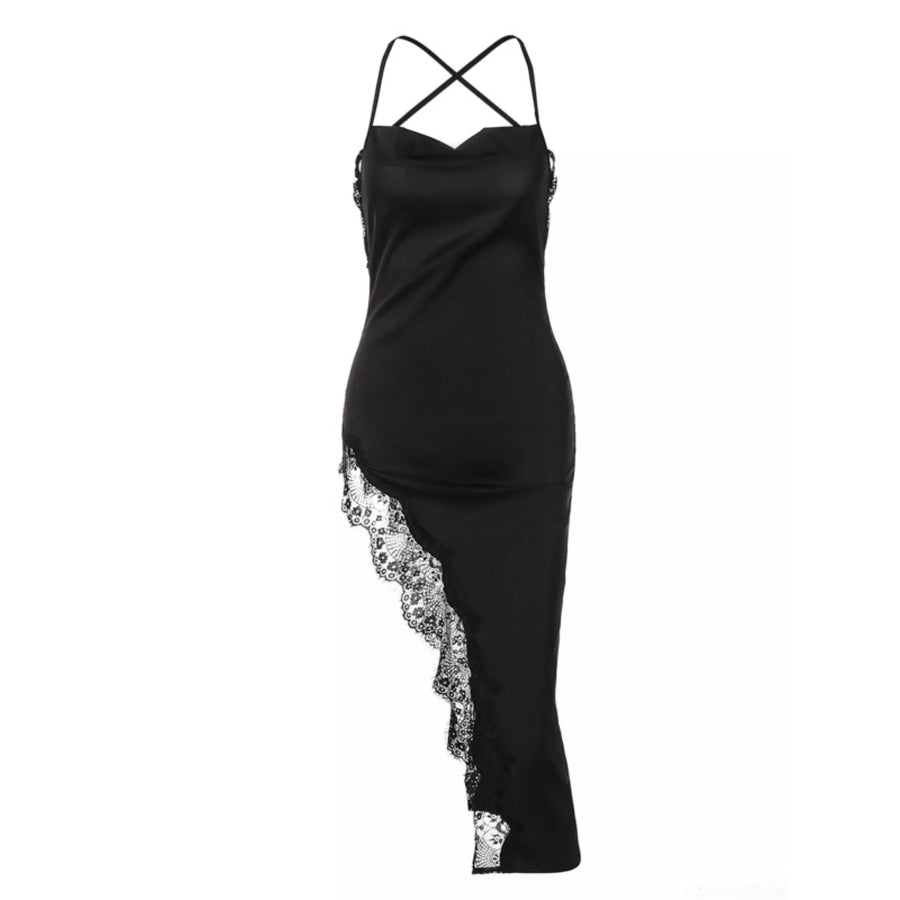 Lace Detail Split Spaghetti Strap Dress Apparel and Accessories