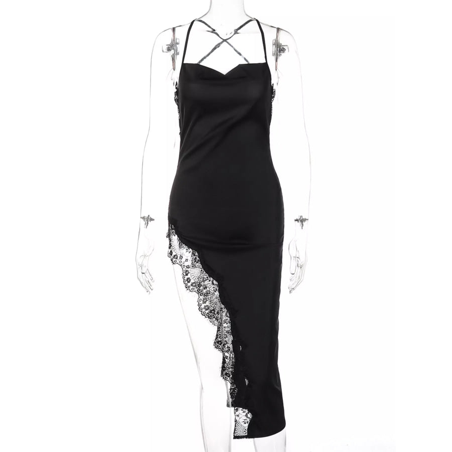 Lace Detail Split Spaghetti Strap Dress Apparel and Accessories