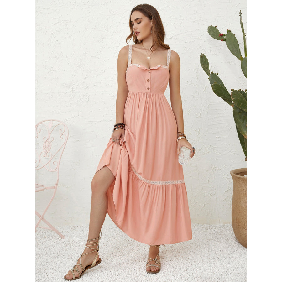 Lace Detail Square Neck Midi Cami Dress Pale Blush / S Apparel and Accessories