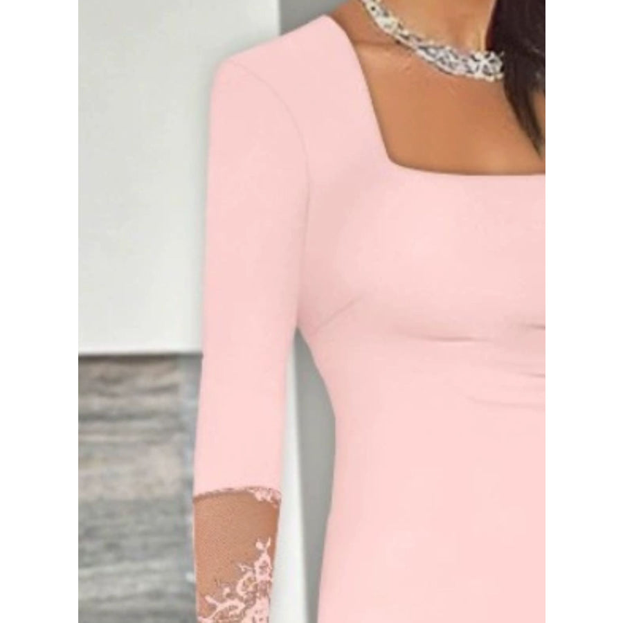 Lace Detail Square Neck Slit Midi Dress Apparel and Accessories