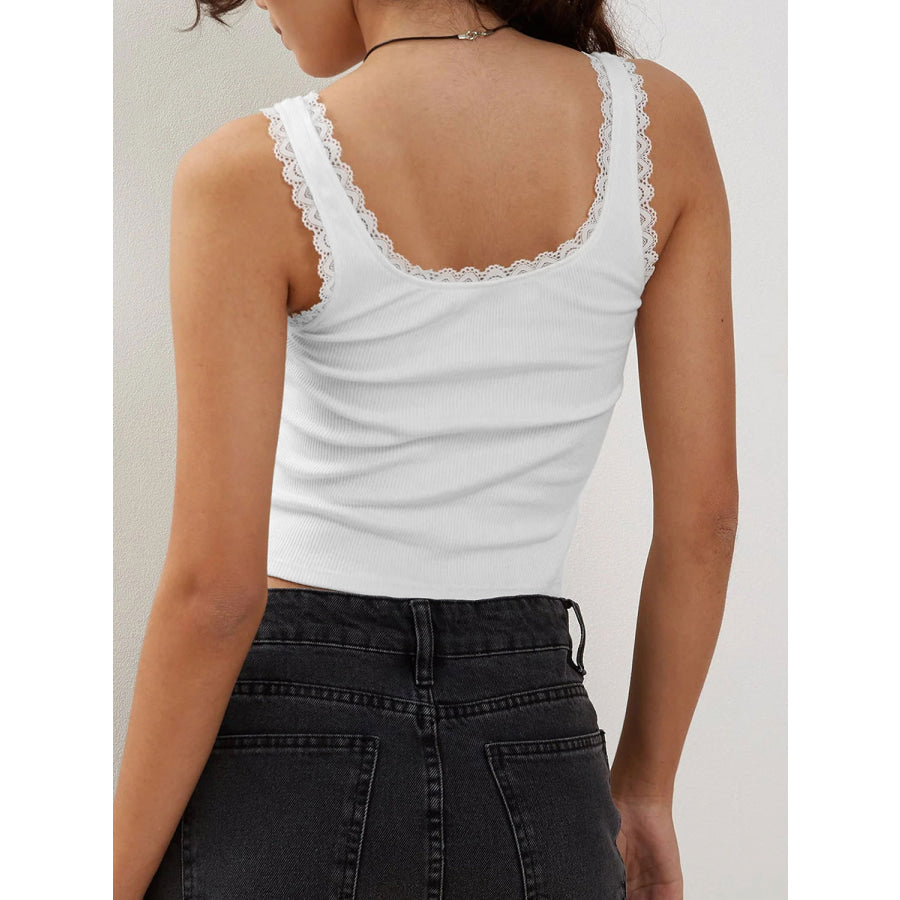 Lace Detail Square Neck Tank Apparel and Accessories