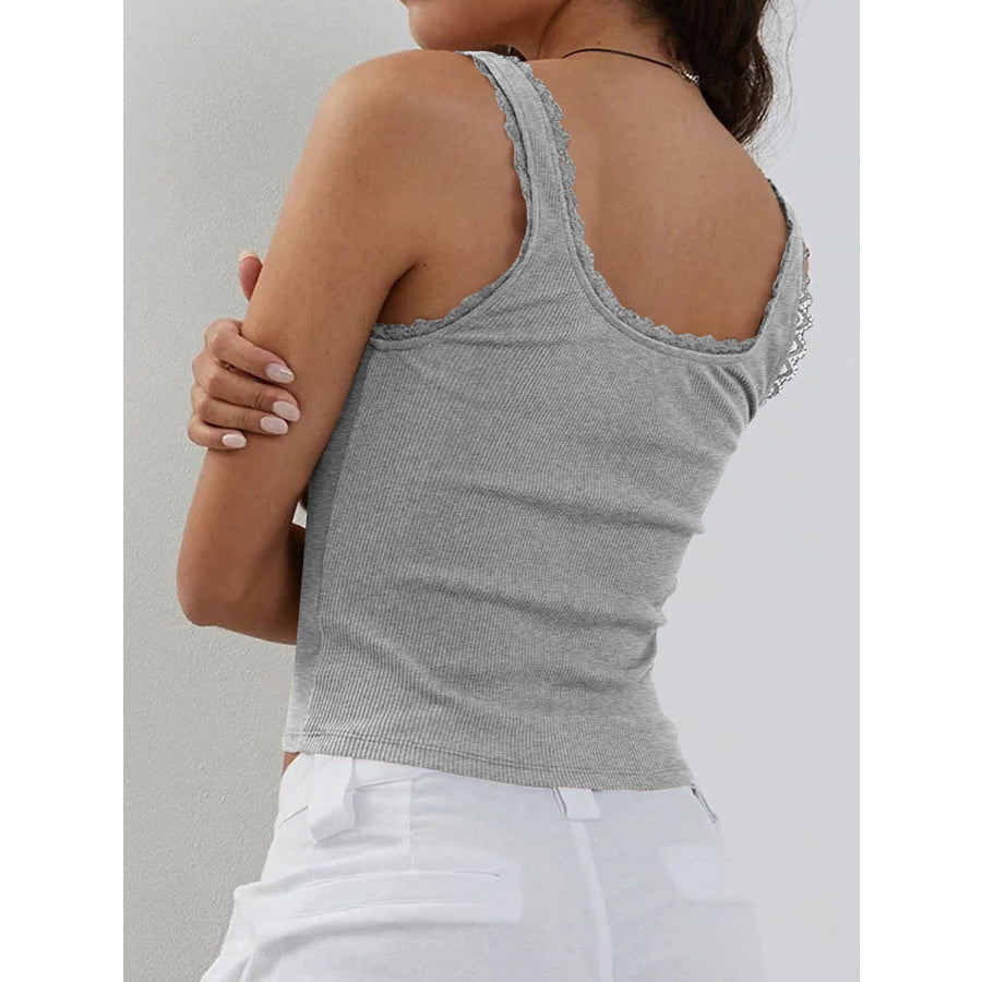 Lace Detail Square Neck Tank Light Gray / XS Apparel and Accessories