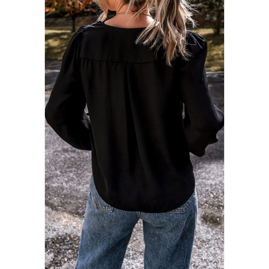 Lace Detail Surplice Long Sleeve Blouse Apparel and Accessories