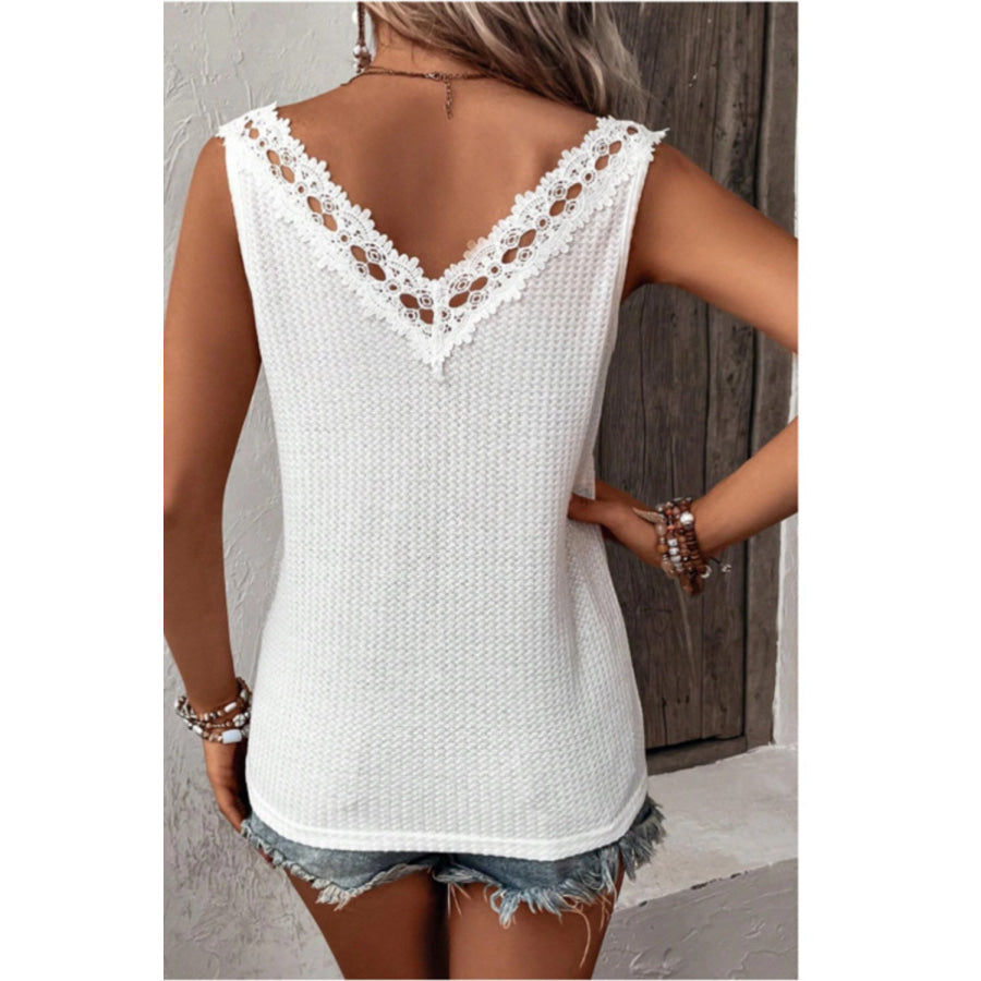 Lace Detail Textured V-Neck Tank Apparel and Accessories