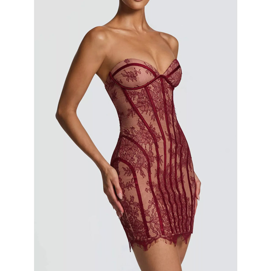 Lace Detail Tube Mini Dress Apparel and Accessories