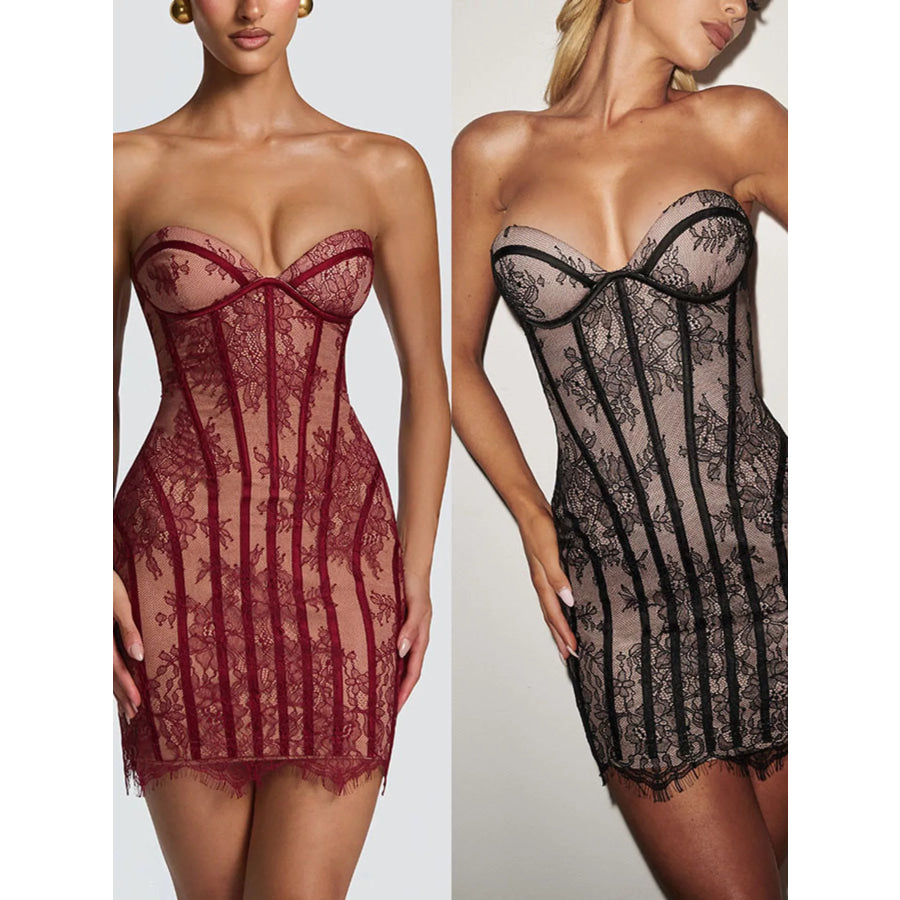Lace Detail Tube Mini Dress Apparel and Accessories