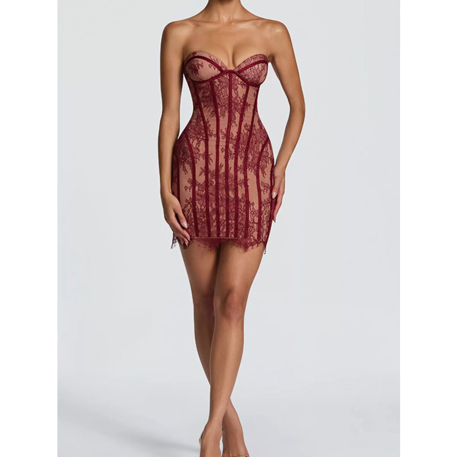 Lace Detail Tube Mini Dress Apparel and Accessories