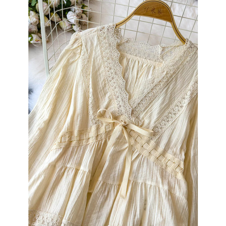 Lace Detail V-Neck Blouse Tan / One Size Apparel and Accessories