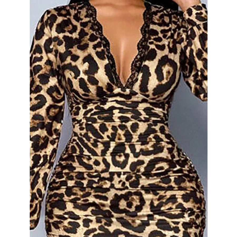 Lace Detail V-Neck Bodycon Midi Dress Apparel and Accessories
