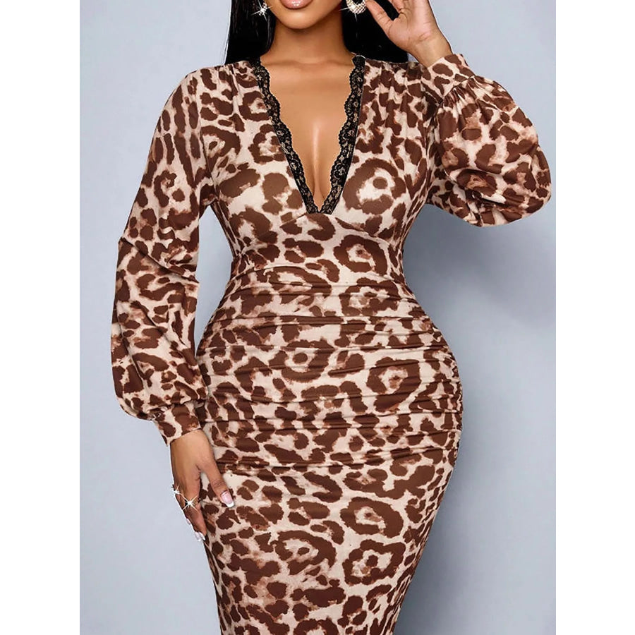 Lace Detail V-Neck Bodycon Midi Dress Apparel and Accessories