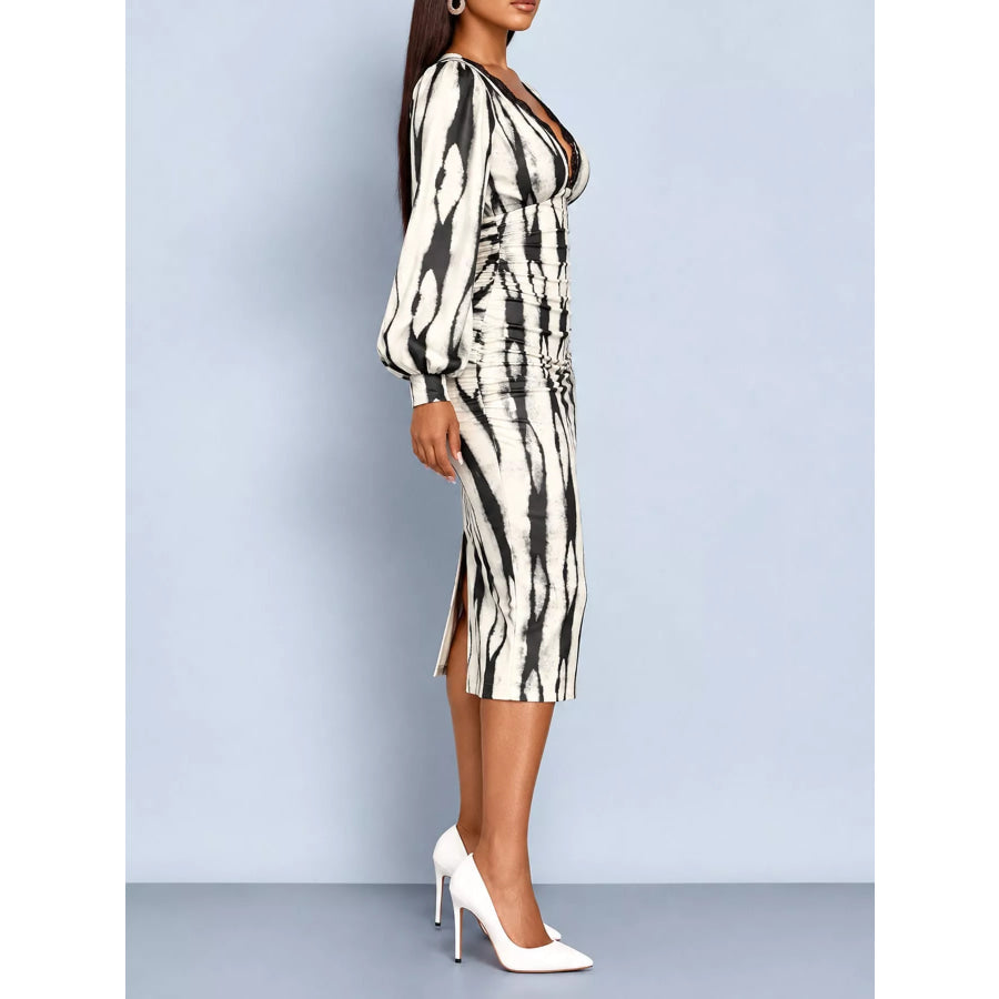 Lace Detail V-Neck Bodycon Midi Dress Apparel and Accessories