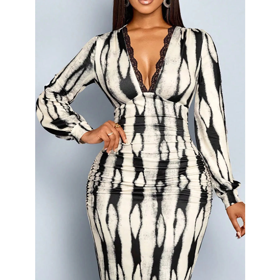 Lace Detail V-Neck Bodycon Midi Dress Apparel and Accessories